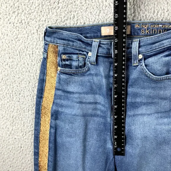 7FAM Womens Size 26 Luxe Vintage High Waist Copper Stripe Skinny Ankle Jeans - Picture 13 of 16